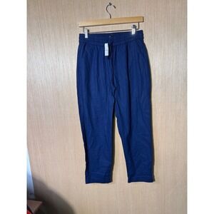 J.Crew Womens Navy Blue Linen Blend Pull On Elastic Waist Crop Pants Size 4